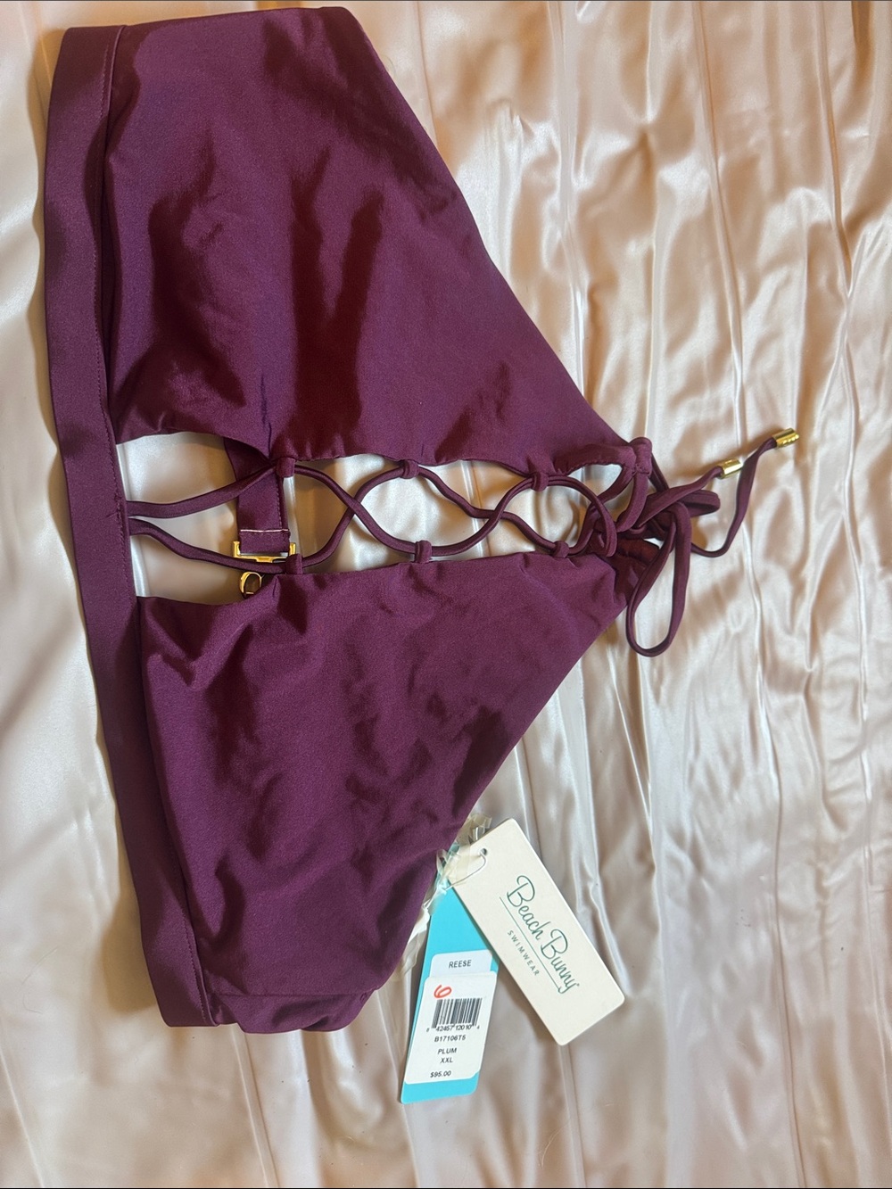 Beach Bunny Plum Lace-Up Reese Bikini Top. XXL NWT